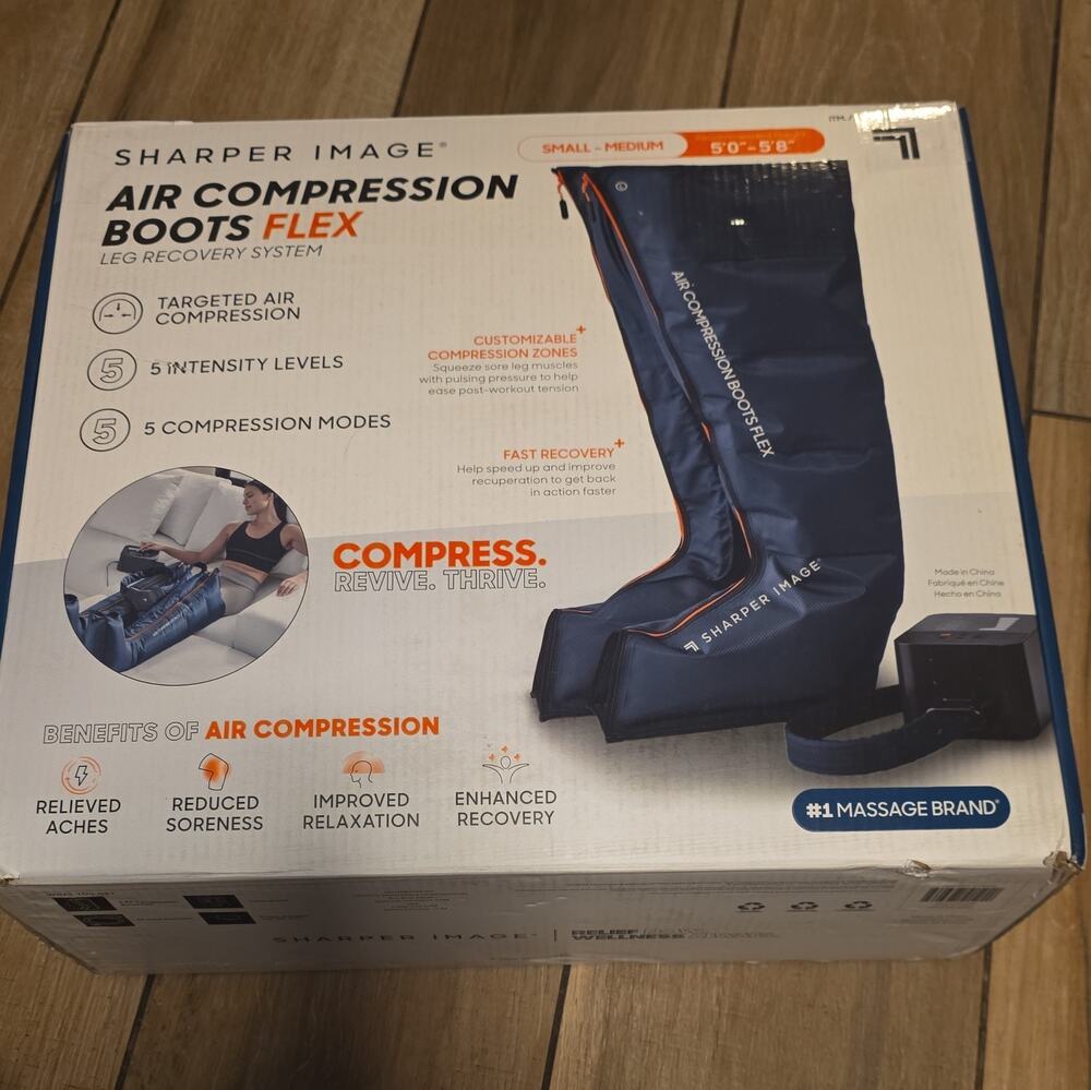 Sharper Image Air Compression Boots small-medium 5 Intensities, 5 Massages -Blue